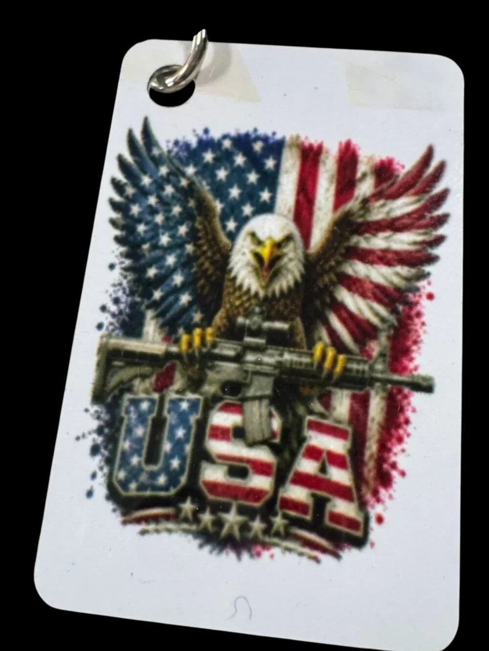 USA Patriotic Bald Eagle American Flag Metal Keychain, Decorative Key